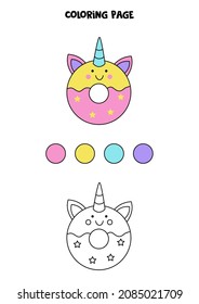  Coloring page with cute doughnut. Worksheet for children.
