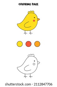  Coloring page with cute Easter chicken. Worksheet for children.