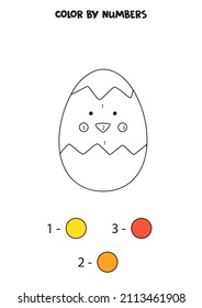  Coloring page with cute Easter chicken. Color by numbers. Math game for kids.