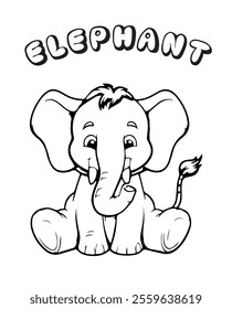 Coloring page of a cute elephant, perfect for children and coloring enthusiasts.