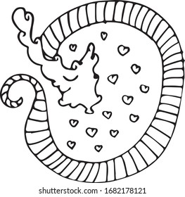 Farbseite mit süßer esoterischer Fantasiewolke. Süßes Symbol mit Herzen