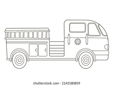 Coloring Page With Cute Fire Truck. Outline Vector Illustration. Black And White Illustration For Coloring Book.