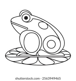 Coloring page cute frog with colorful sample for coloring. Vector.

