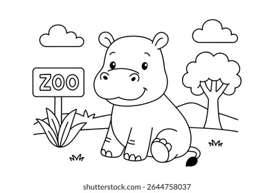 Página de colorir de hipopótamo bonito para crianças livro de colorir
