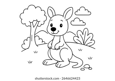 Página de colorir de bonito canguru para crianças livro de colorir