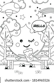 Coloring page with Cute kawaii autumn leaf drinking bubble milk tea