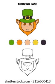  Coloring page with cute leprechaun. Worksheet for children.