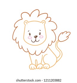 Coloring page with cute lion. Coloring book for children with color contour.