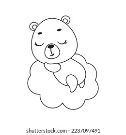 Coloring page cute little bear sleeping on cloud. Coloring book for kids. Educational activity for preschool years kids and toddlers with cute animal. Vector stock illustration