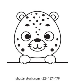 Coloring page cute little cheetah head. Coloring book for kids. Educational activity for preschool years kids and toddlers with cute animal. Vector stock illustration