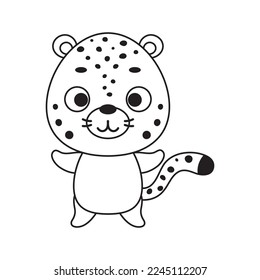 Coloring page cute little cheetah. Coloring book for kids. Educational activity for preschool years kids and toddlers with cute animal. Vector stock illustration