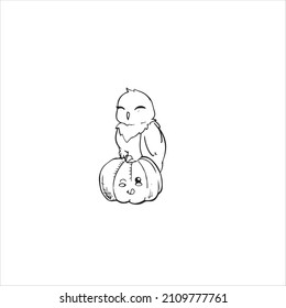coloring page with cute Little Chickens Halloween   Black and White Cartoon Vector Illustration 