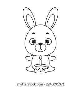 Farbige Seite süße kleine Hase mit Geburtstagskuchen. Farbbuch für Kinder. Erziehungsaktivität für Vorschuljahre Kinder und Kleinkinder mit süßem Tier. Vektorgrafik