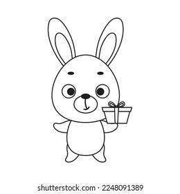 Farbige Seite süße kleine Hase mit Geschenkbox. Farbbuch für Kinder. Erziehungsaktivität für Vorschuljahre Kinder und Kleinkinder mit süßem Tier. Vektorgrafik