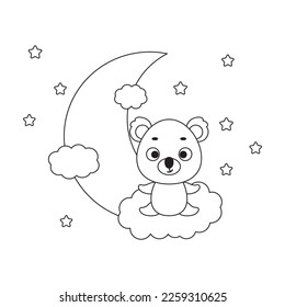 Coloring page cute little koala sitting on cloud. Coloring book for kids. Educational activity for preschool years kids and toddlers with cute animal. Vector stock illustration