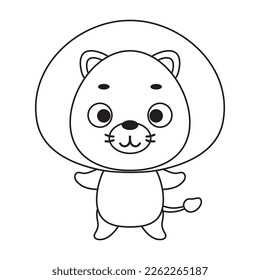 Coloring page cute little lion. Coloring book for kids. Edulionional activity for preschool years kids and toddlers with cute animal. Vector stock illustration