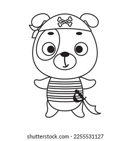 Coloring page cute little pirate dog. Coloring book for kids. Edudogional activity for preschool years kids and toddlers with cute animal. Vector stock illustration