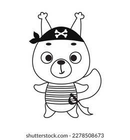 Coloring page cute little pirate squirrel. Coloring book for kids. Educational activity for preschool years kids and toddlers with cute animal. Vector stock illustration