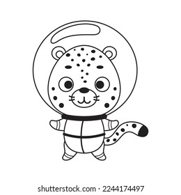 Coloring page cute little spaceman cheetah. Coloring book for kids. Educational activity for preschool years kids and toddlers with cute animal. Vector stock illustration