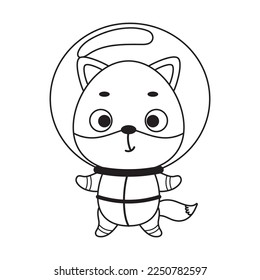 Coloring page cute little spaceman fox. Coloring book for kids. Educational activity for preschool years kids and toddlers with cute animal. Vector stock illustration