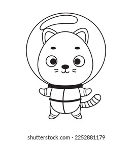 Coloring page cute little spaceman cat. Coloring book for kids. Educational activity for preschool years kids and toddlers with cute animal. Vector stock illustration