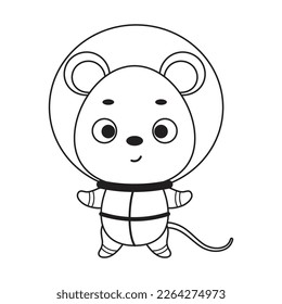 Coloring page cute little spaceman mouse. Coloring book for kids. Educational activity for preschool years kids and toddlers with cute animal. Vector stock illustration