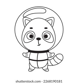 Coloring page cute little spaceman raccoon. Coloring book for kids. Educational activity for preschool years kids and toddlers with cute animal. Vector stock illustration