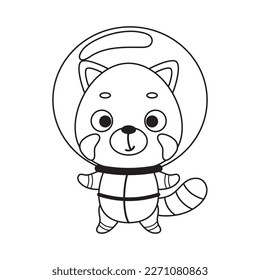 La página de color adorable pequeño hombre espacial panda rojo. Libro de colorear para niños. Actividad educativa para niños de edad preescolar y niños pequeños con lindos animales. Ilustración de material vectorial