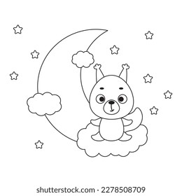 La página de color es una pequeña ardilla linda sentada en la nube. Libro de colorear para niños. Actividad educativa para niños de edad preescolar y niños pequeños con lindos animales. Ilustración de material vectorial