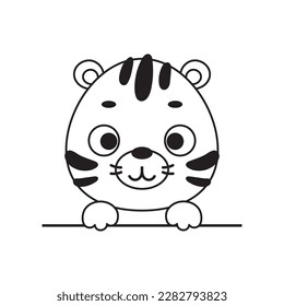 Coloring page cute little tiger head. Coloring book for kids. Educational activity for preschool years kids and toddlers with cute animal. Vector stock illustration