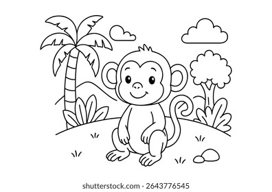 Coloring page of cute monkey for kids coloring book