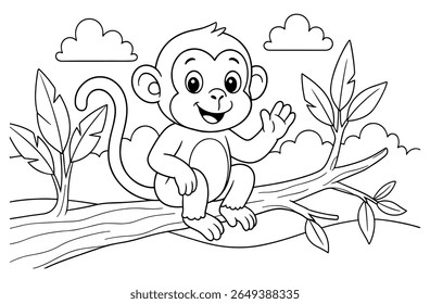 Coloring page of cute monkey for kids coloring book
