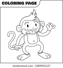 coloring page cute monkey vector illustration, animal coloring page