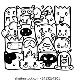 Coloring page with cute monster expression