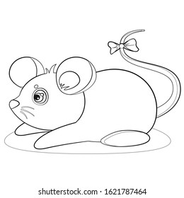 Coloring page; cute mouse for antistress coloring books; black and white vector illustration.