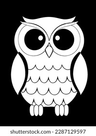 Coloring page of cute owl on black background