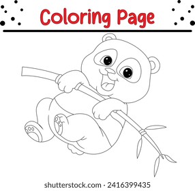 Coloring page cute panda bamboo tree