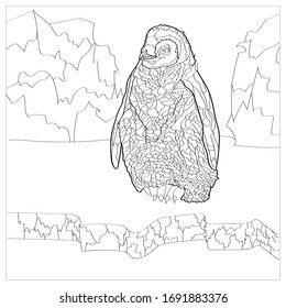 Coloring page with cute penguin 