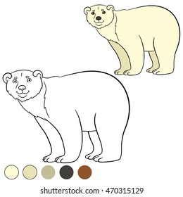 Coloring page. Cute polar bear stands and smiles.