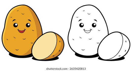 Coloring Page Cute Potato Smile Cartoon Outline Vector Illustration