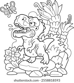 coloring page cute prehistoric dinosaur tyrannosaurus