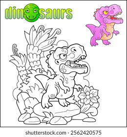 coloring page cute prehistoric dinosaur tyrannosaurus