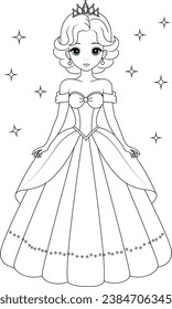 Coloring page cute princess. Flat vector outline for kids coloring book	
