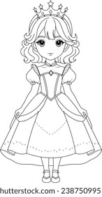 Coloring page cute princess. Flat vector outline for kids coloring book	
