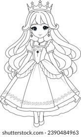 Coloring page of a cute princess for kids