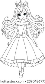 Coloring page of a cute princess for kids