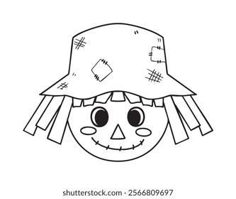 Coloring Page Cute Scarecrow Head Smiling