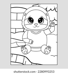 Coloring page with cute Sloth -Cute cartoon coloring page with sloth army sloth
