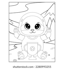 Coloring page with cute Sloth -Cute cartoon coloring page with sloth army sloth