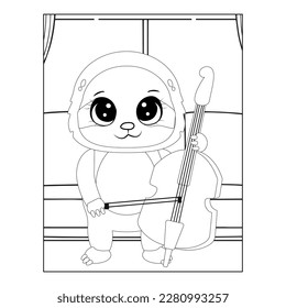 Coloring page with cute Sloth -Cute cartoon coloring page with sloth army sloth